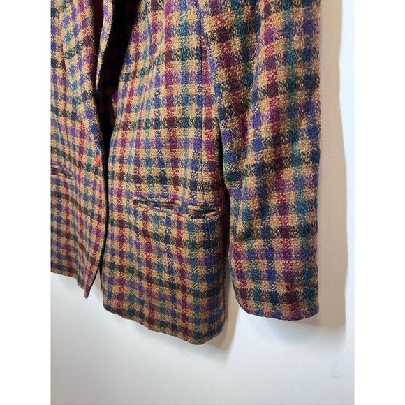 VTG Giorgio Sant'Angelo Plaid Wool Blazer Preppy Equestrian - Picture 9 of 12